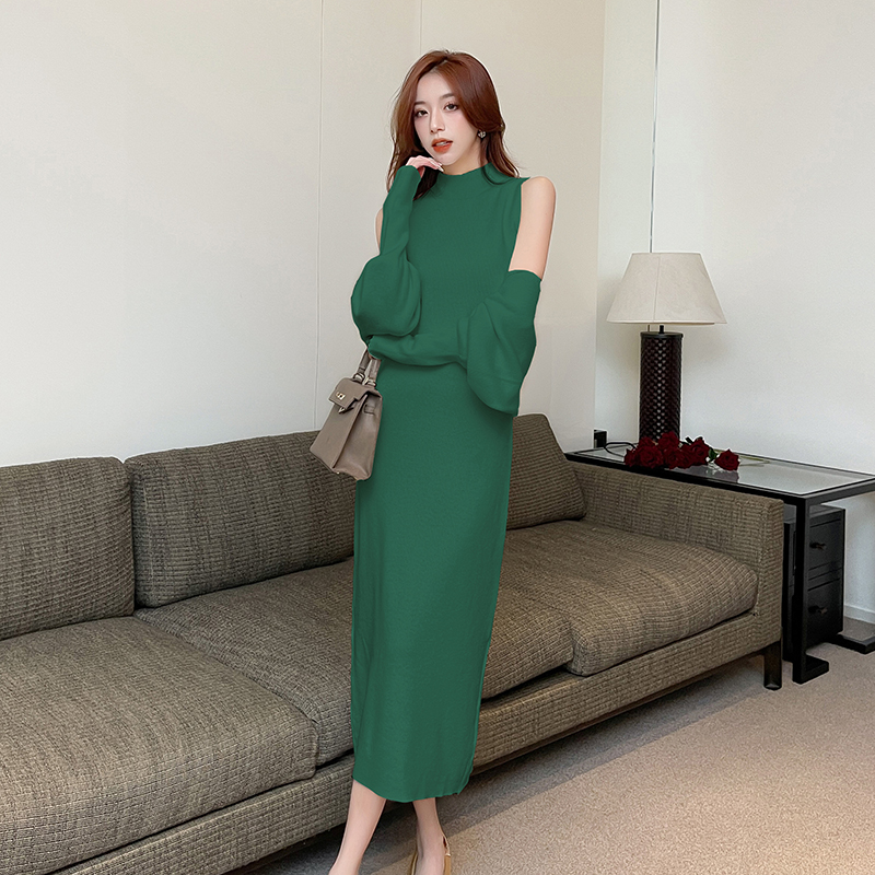 France style pure autumn knitted dress 2pcs set for women