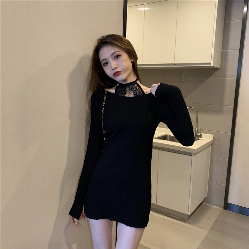 Bottoming pinched waist lace dress for women