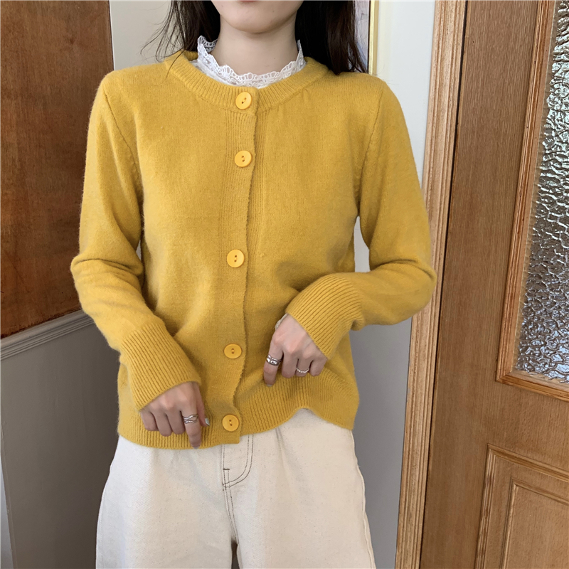 Wool winter cardigan thick round neck sweater