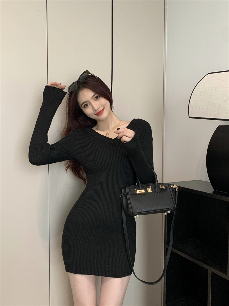 Slim package hip sweater Korean style knitted dress