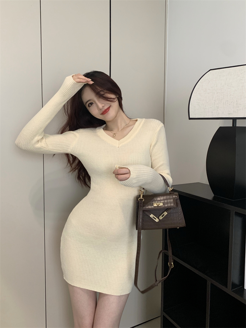 Slim package hip sweater Korean style knitted dress