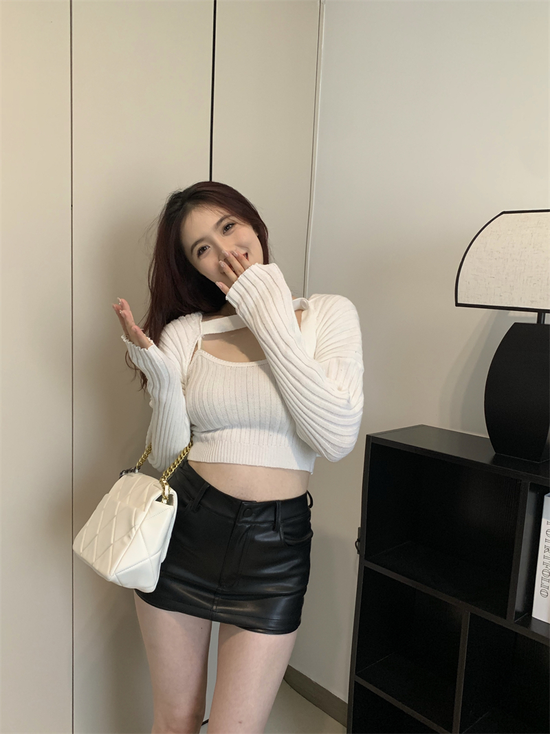 Fashion temperament smock sling knitted sweater a set