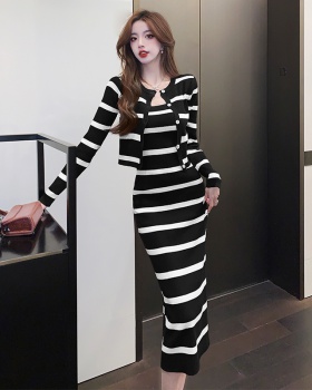 France style slim knitted package hip dress 2pcs set