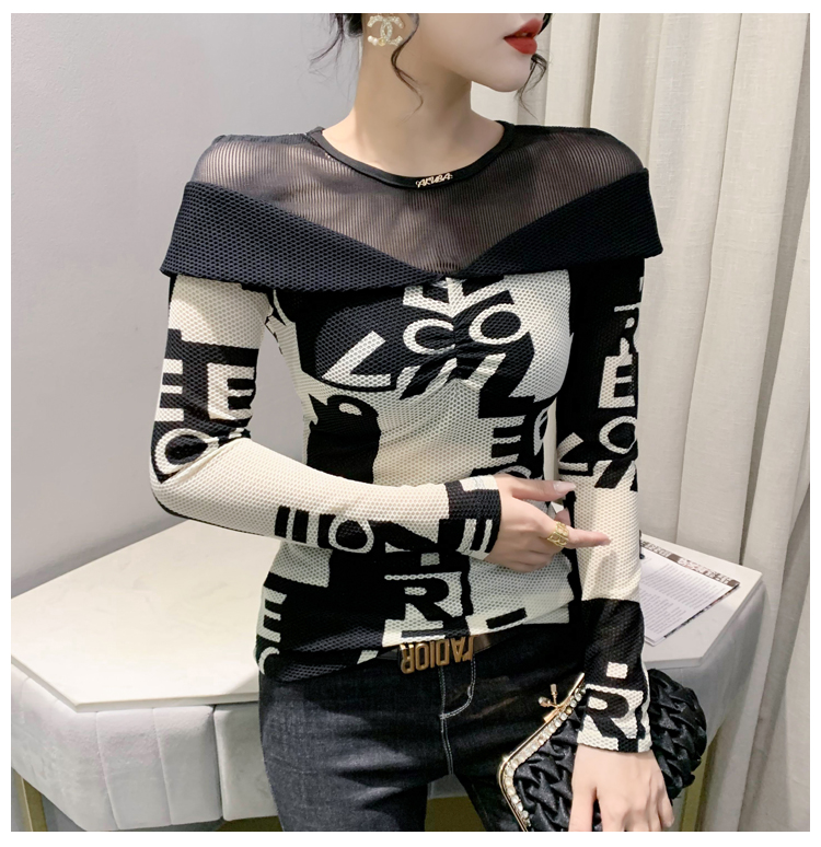 Printing splice small shirt spring tops for women