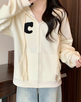Loose zip lazy tops Korean style hooded hoodie for women