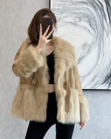 Large fur collar winter leather coat splice coat