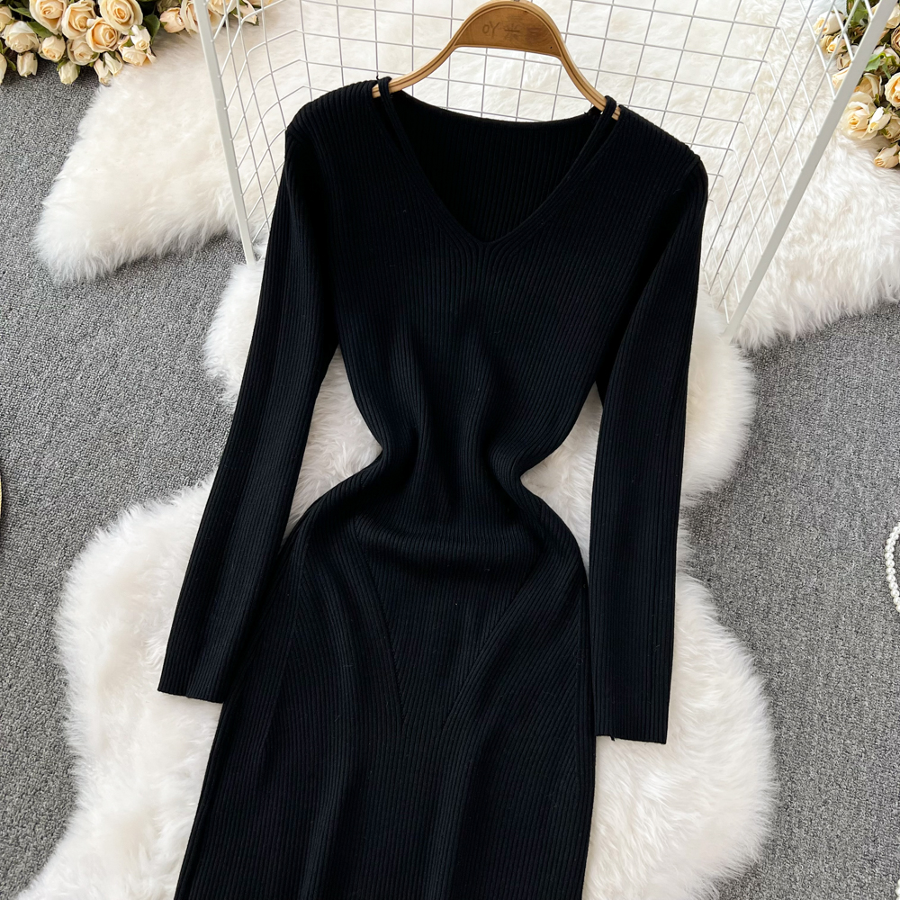 Bottoming long sleeve dress slim knitted sweater