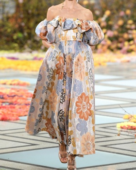 Colors big skirt fashion catwalk slim blooming dress