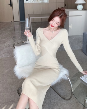 Korean style autumn and winter long dress knitted dress