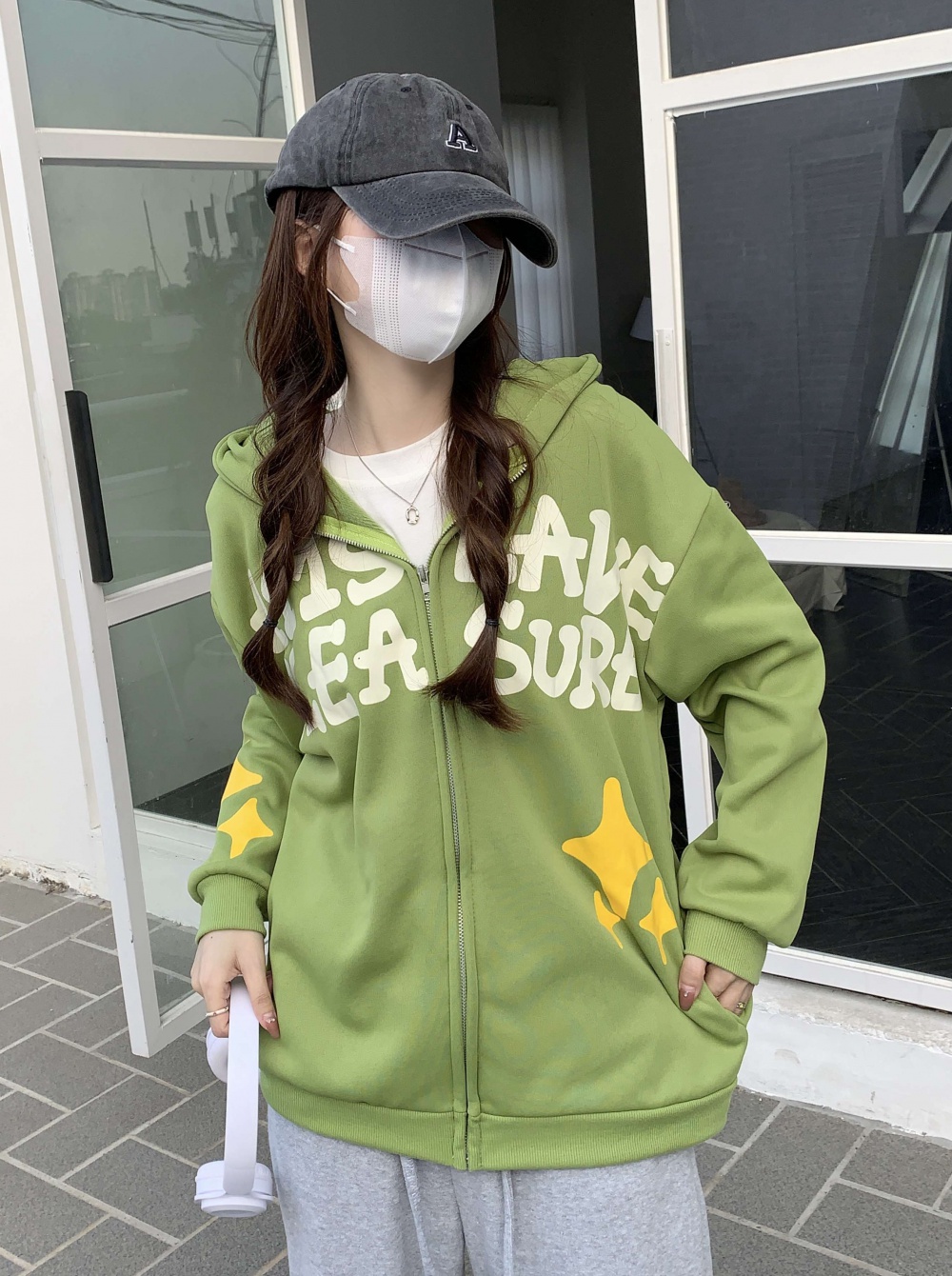 Hooded spring and autumn coat zip hoodie for women