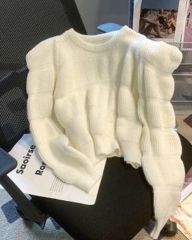Puff sleeve autumn and winter pure simple sweater for women