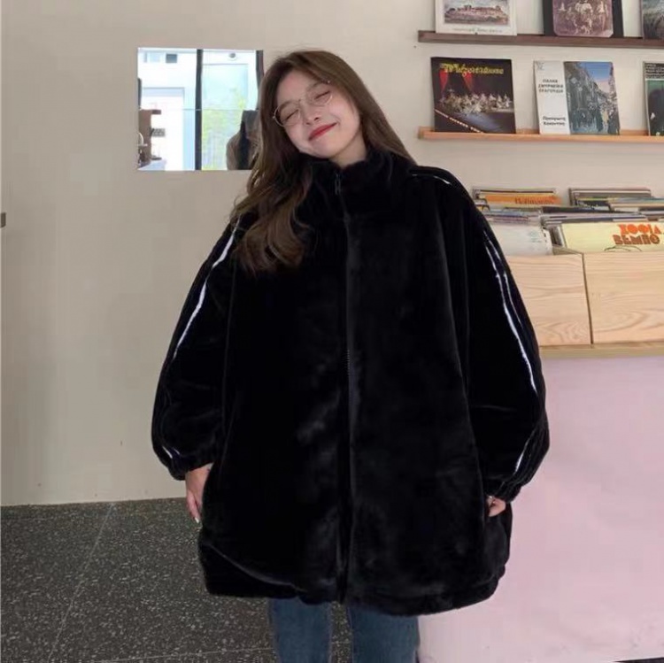 All-match hairy long sleeve loose coat for women