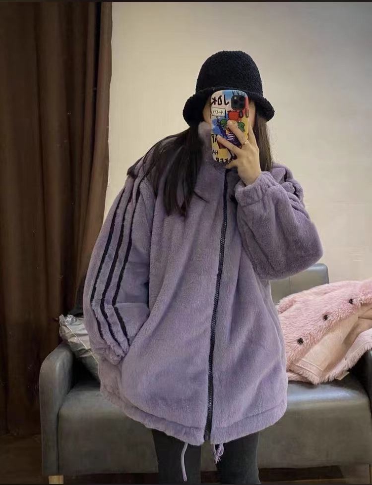 All-match hairy long sleeve loose coat for women