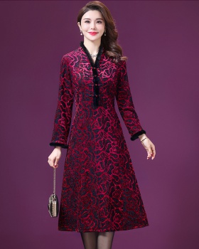 Plus velvet middle-aged cheongsam autumn and winter thick dress