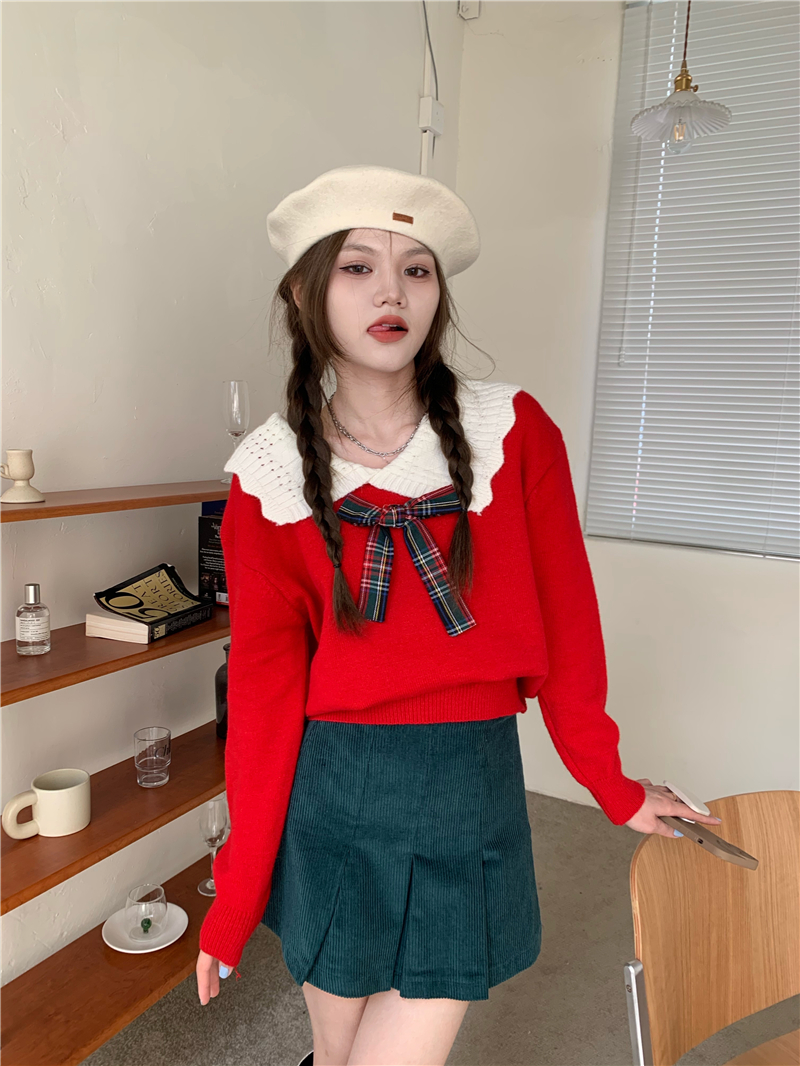 Maiden doll collar bow loose sweater