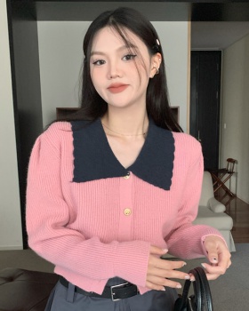 Fashion and elegant lapel coat mixed colors sweater