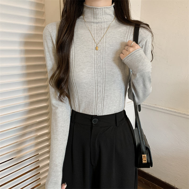 Slim long sleeve high collar tops knitted unique T-shirt