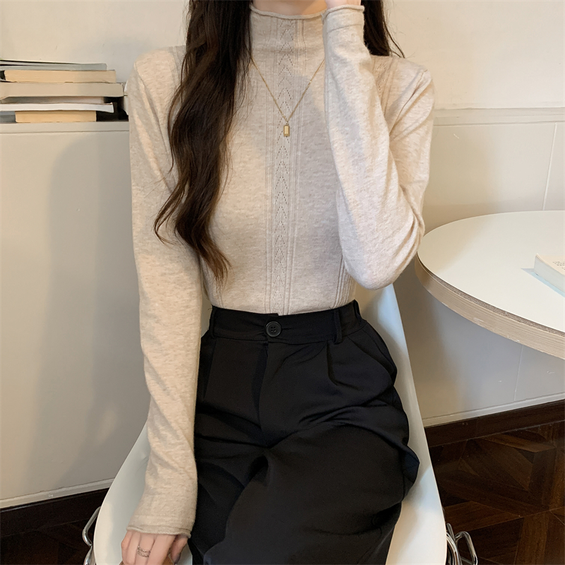 Slim long sleeve high collar tops knitted unique T-shirt