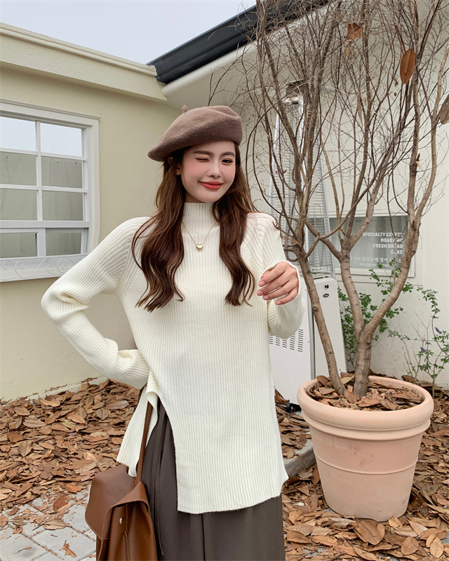 Slit autumn and winter coat pullover sweater for women