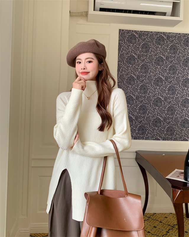 Slit autumn and winter coat pullover sweater for women