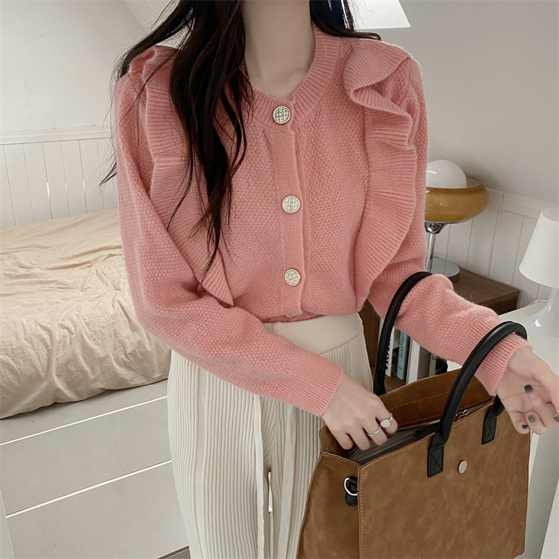 Long sleeve autumn coat wood ear knitted cardigan for women
