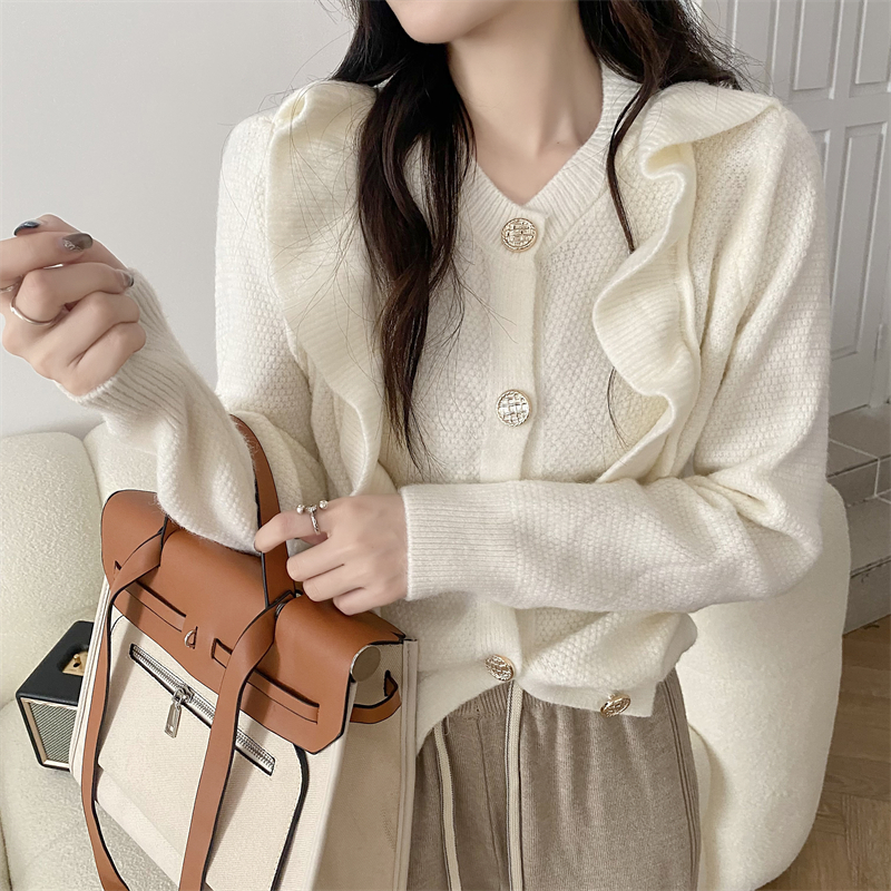 Long sleeve autumn coat wood ear knitted cardigan for women