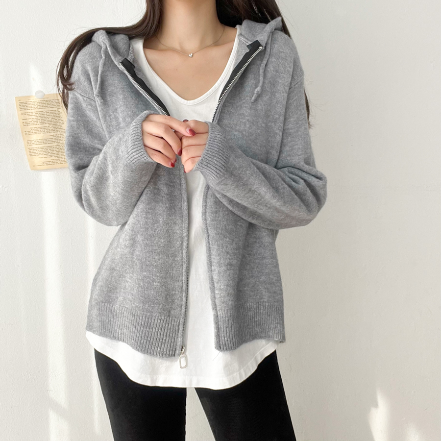 Simple zip winter hoodie Korean style knitted sweater