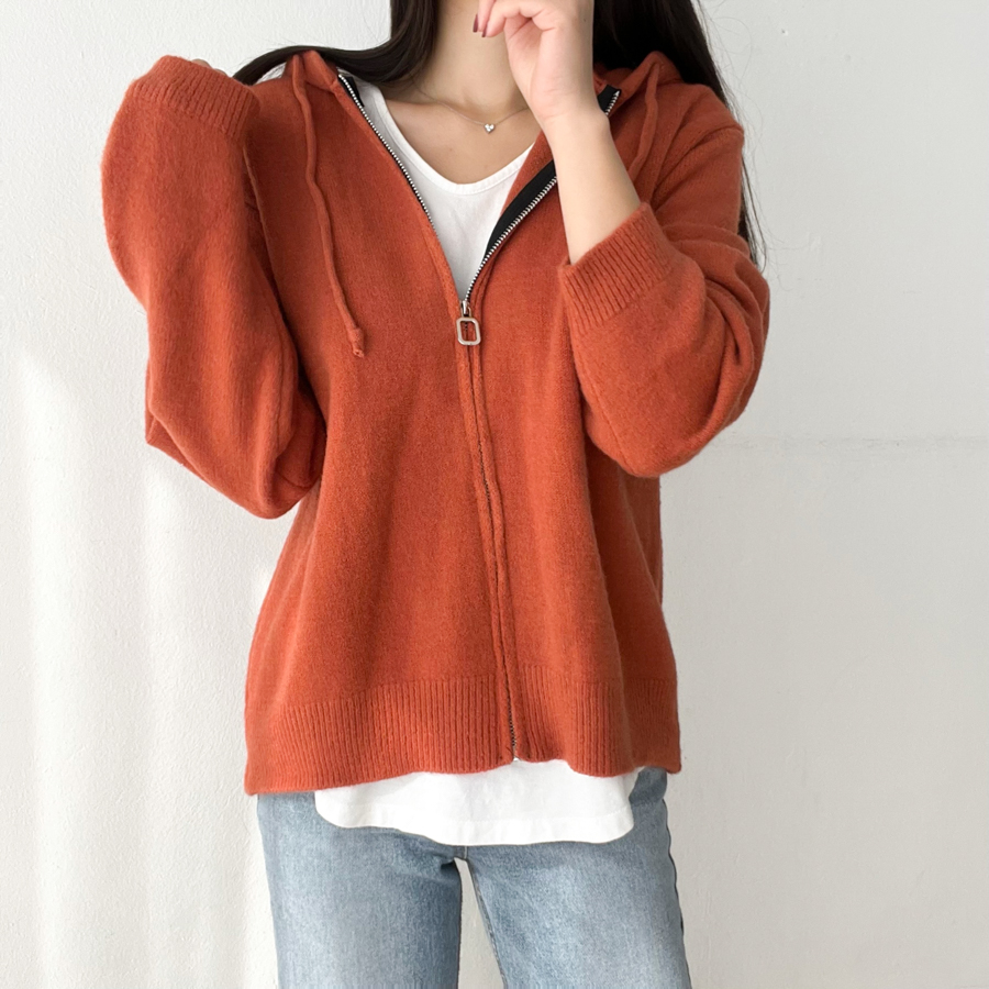 Simple zip winter hoodie Korean style knitted sweater