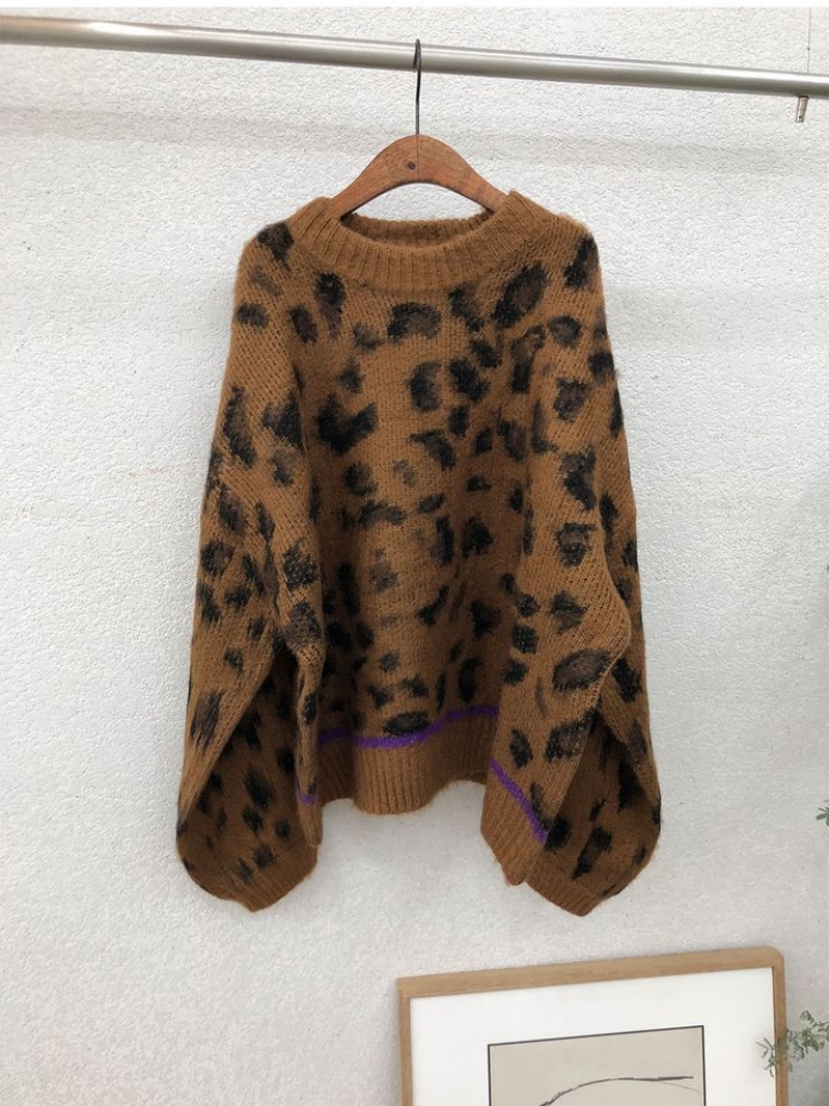 Leopard retro Korean style tops loose lazy sweater