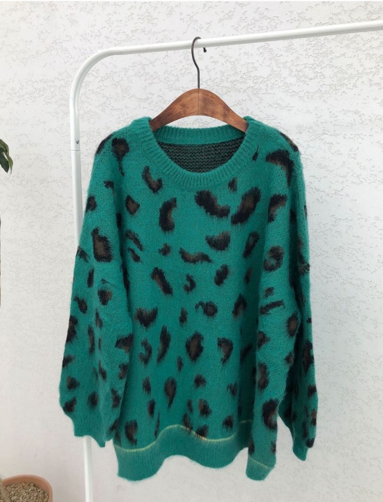 Leopard retro Korean style tops loose lazy sweater