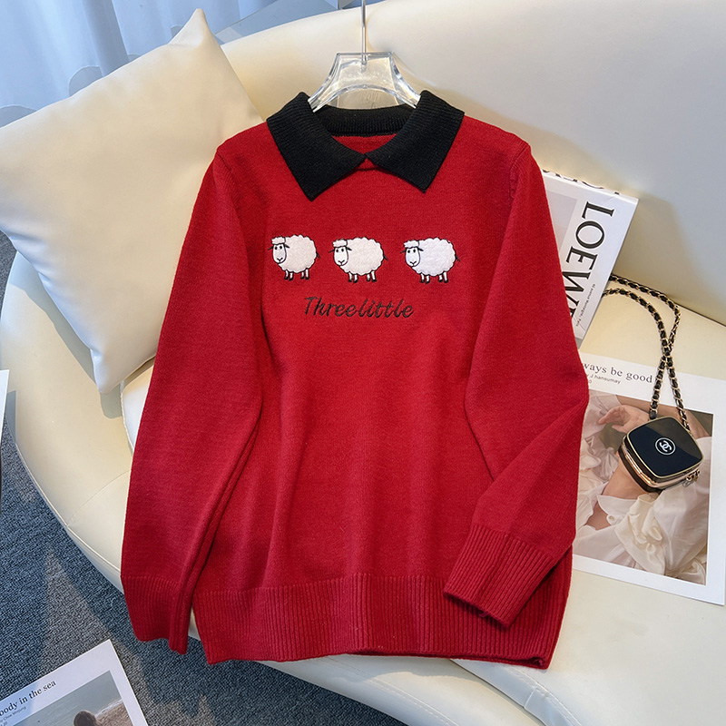 Autumn and winter lapel mixed colors sweater for women