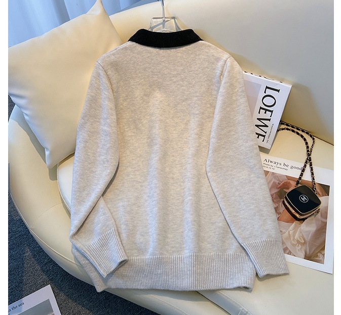 Autumn and winter lapel mixed colors sweater for women