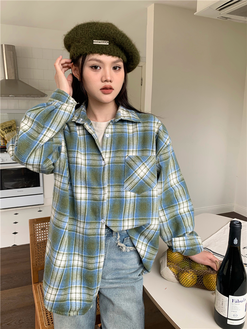 Thick autumn and winter plaid coat loose retro shirt