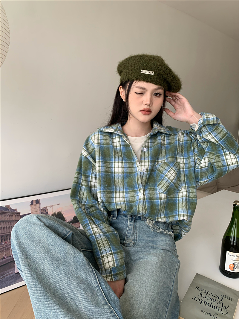 Thick autumn and winter plaid coat loose retro shirt