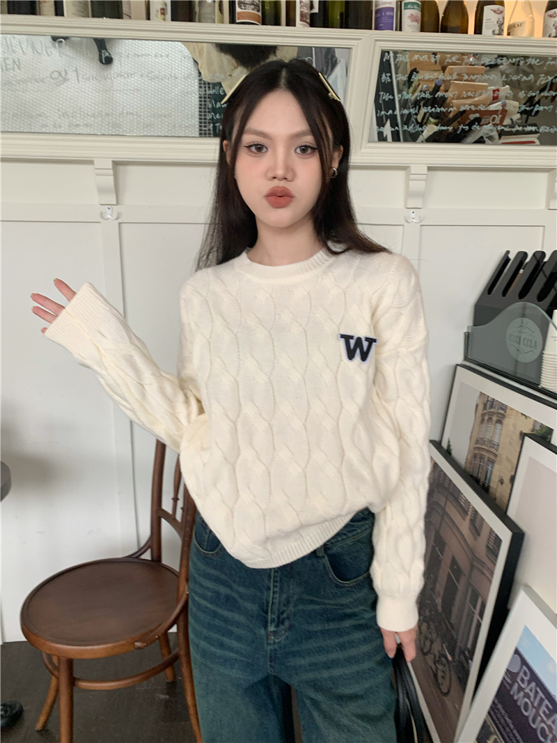 Twist short round neck tops loose all-match sweater