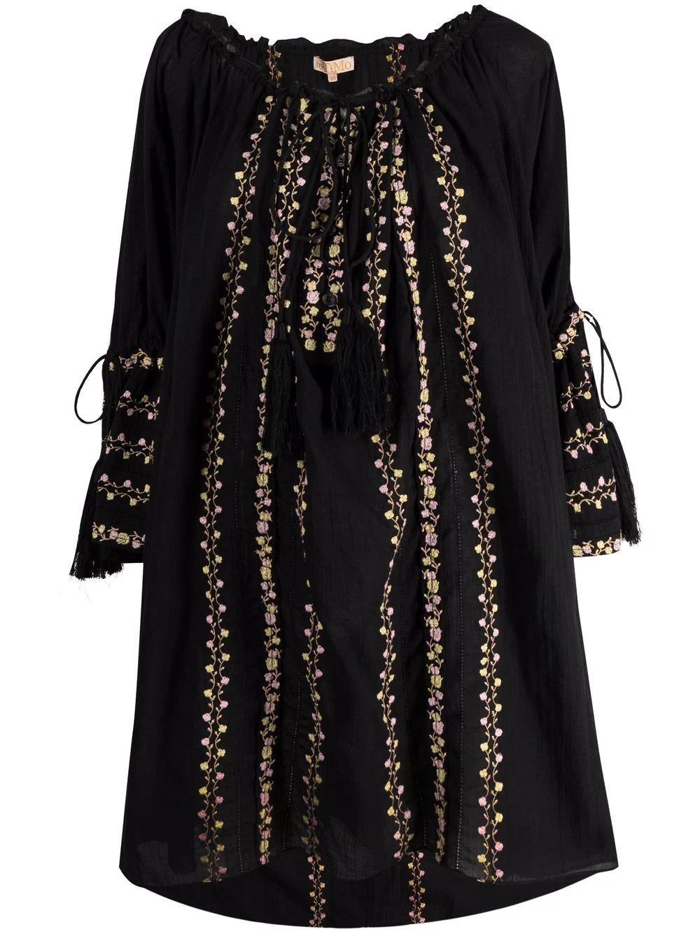 Embroidery big skirt black flowers cotton dress