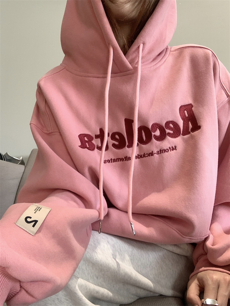 Hooded letters hoodie plus velvet embroidered tops