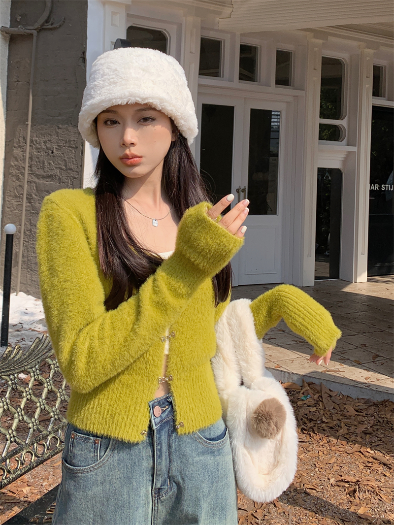 Imitation of mink velvet sweater short cardigan