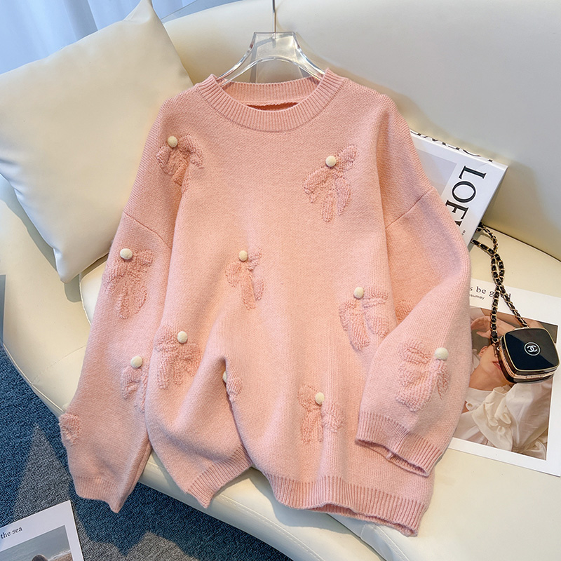 Loose pullover sweater stereoscopic flowers tops