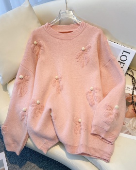 Loose pullover sweater stereoscopic flowers tops
