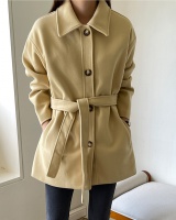 Bandage lapel coat single-breasted fashion woolen coat
