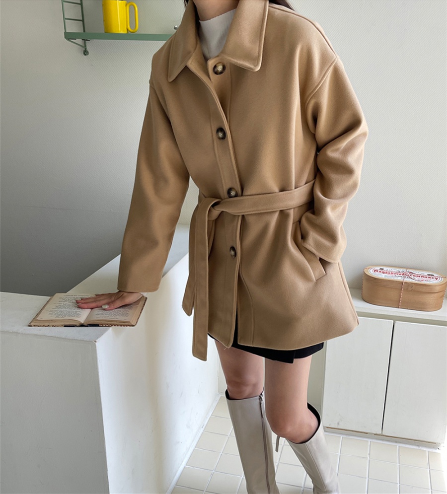 Bandage lapel coat single-breasted fashion woolen coat