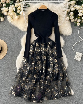 Embroidery big skirt fashion splice autumn and winter dress
