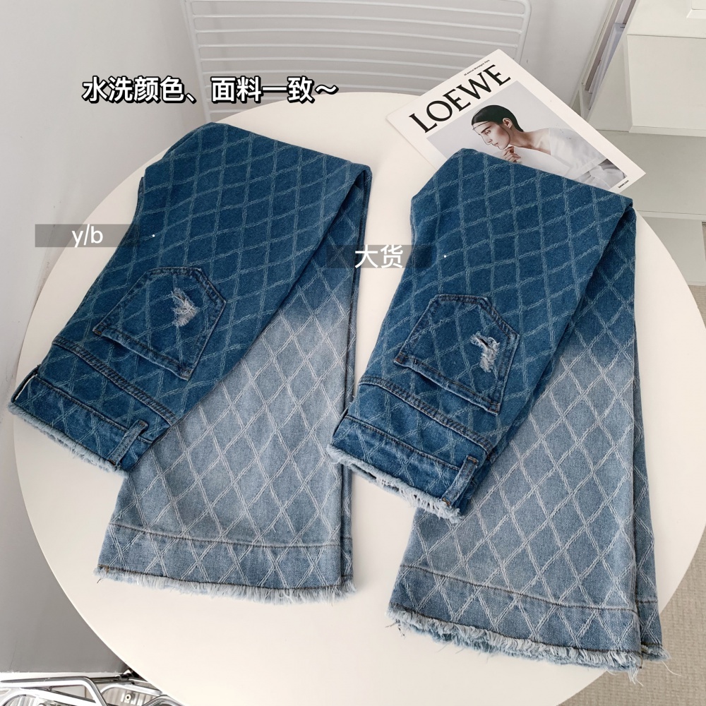 Washed jacquard gradient sueding European style jeans