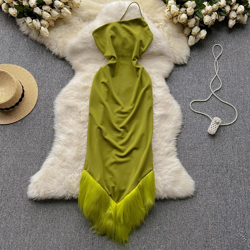 Ladies package hip elmo halter sling tassels dress for women