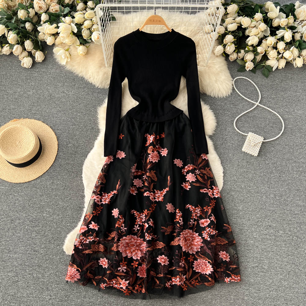 Printing spring and autumn gauze dress for women