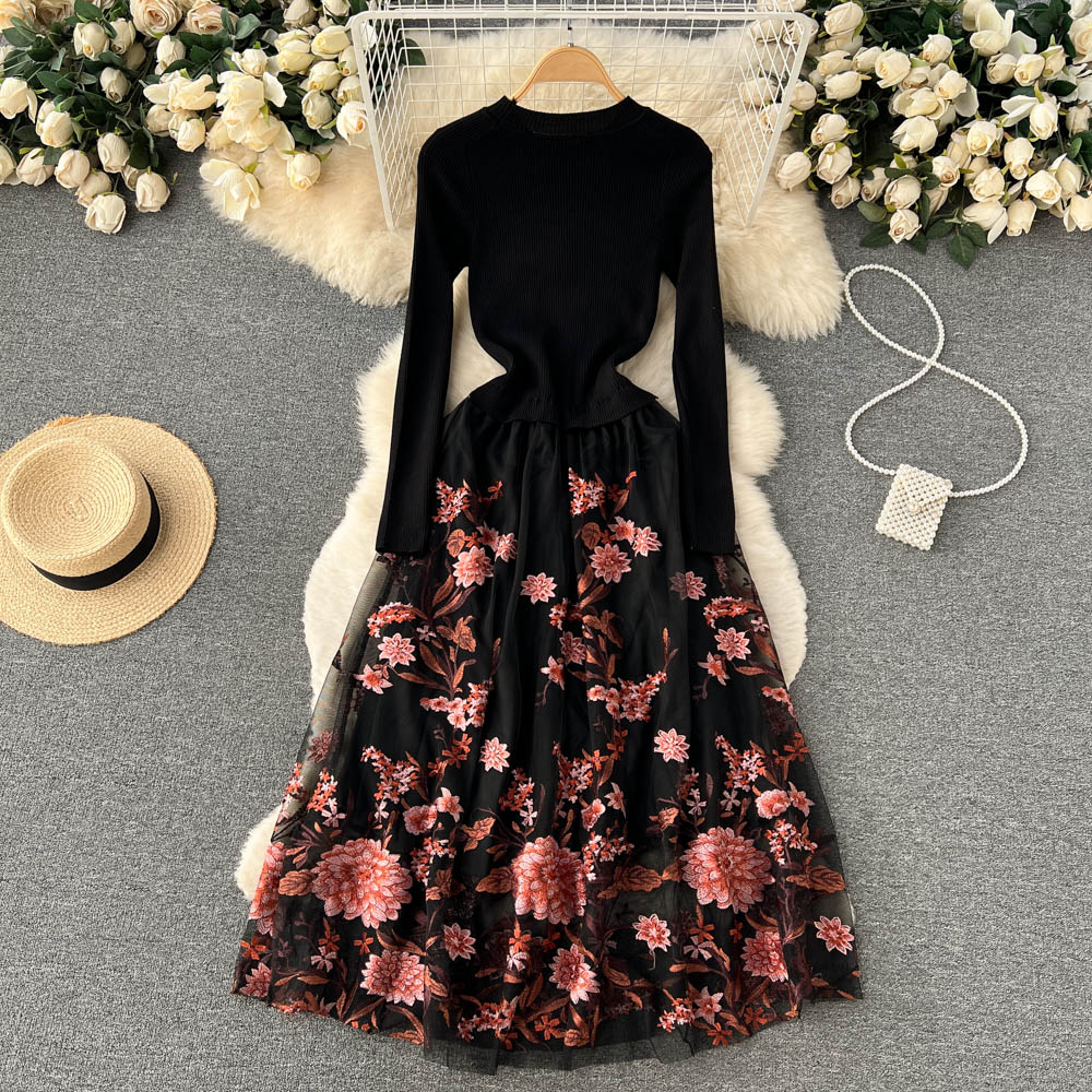 Printing spring and autumn gauze dress for women