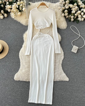 France style navel dress split long dress for women