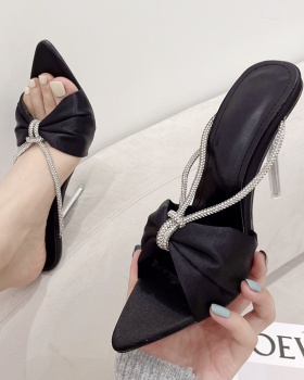Low pointed high-heeled shoes crystal fine-root slippers