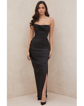 Sleeveless wrapped chest pure slit dress